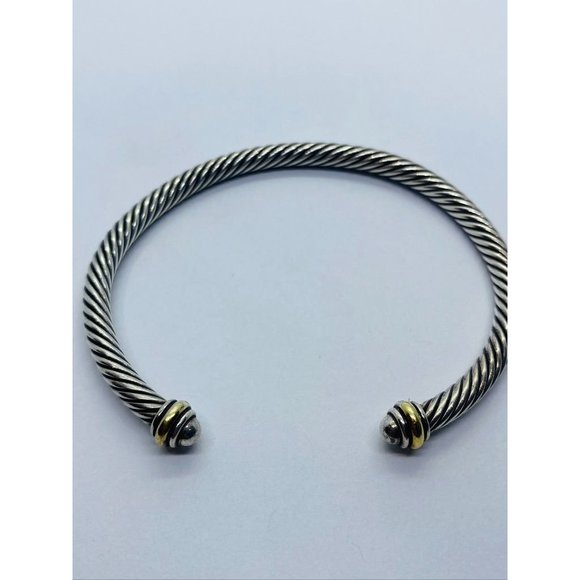 David Yurman Sterling Silver 18K 750 Gold 4mm Dome Bracelet - Picture 2 of 8